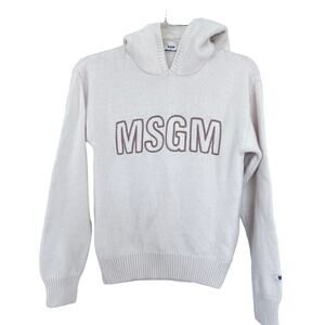 MSGM Kids logo-embroidered hooded neutral ecru sweater size 12